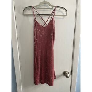 Y2K Arizona Jean Co Dress Small Pink Crused Velvet Strappy Fairy Grunge Rave